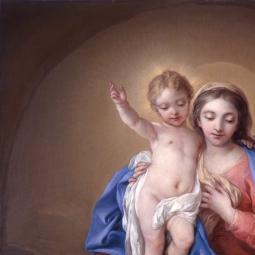 Tableau Vierge à L'enfant 17ème Siècle - Huile Sur Toile - Restauré - 81x70 Cm